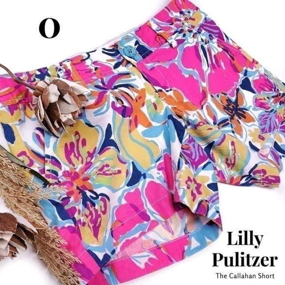 Lilly Pulitzer The Callahan Pink Yellow White Floral Cotton Shorts Size 0 - Picture 1 of 11